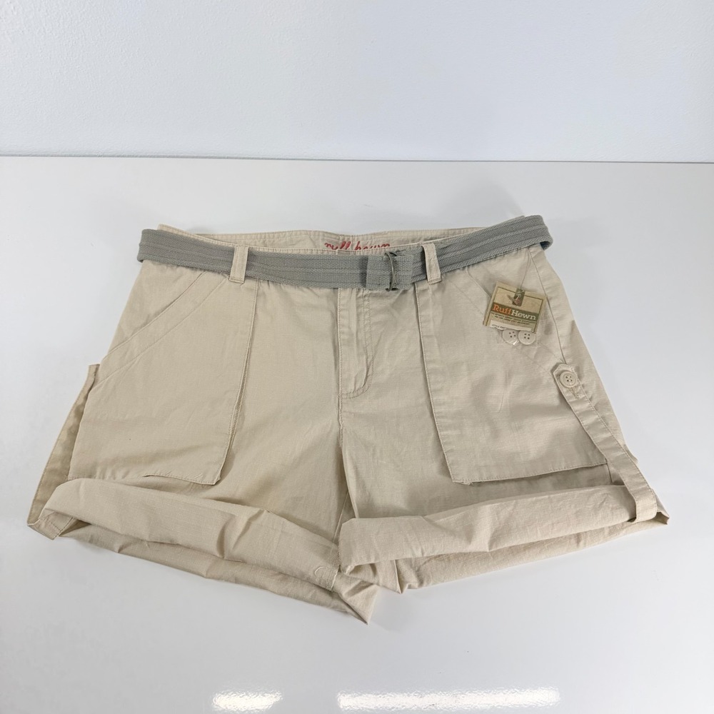Ruff Hewn NWT Khaki Ripstop Cargo Belted Gorpcore Safari Tan Cream Shorts Sz 10
